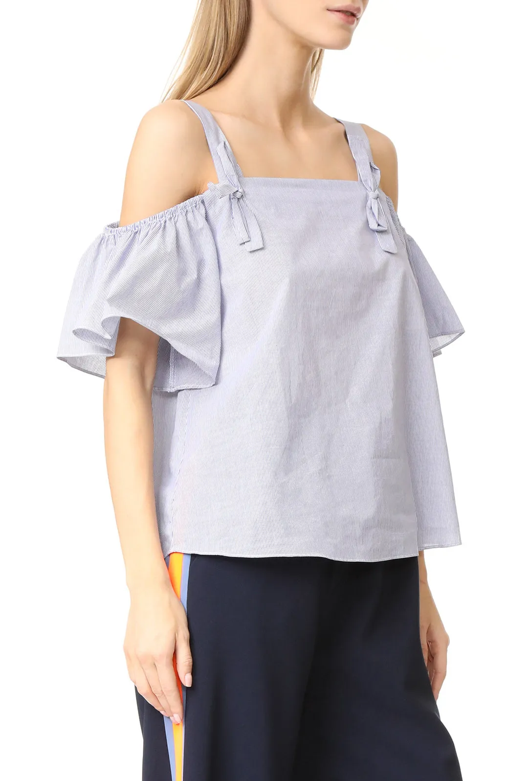 Striped Sling Off-shoulder Short-sleeved Loose Top